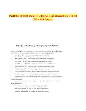 Portfolio Project Plan: Developing And Managing a Project With MS Project