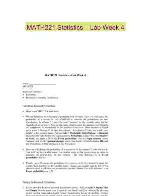 MATH221 Statistics � Lab Week 4