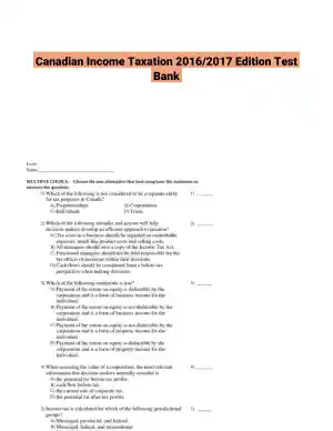 Canadian Income Taxation 2016/2017 Edition Test Bank