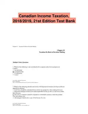 Canadian Income Taxation, 2018/2019, 21st Edition Test Bank