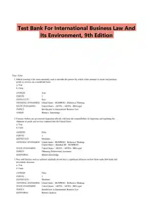 Test Bank For International Business Law And Its Environment, 9th Edition