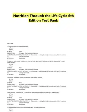 Nutrition Through the Life Cycle 6th Edition Test Bank