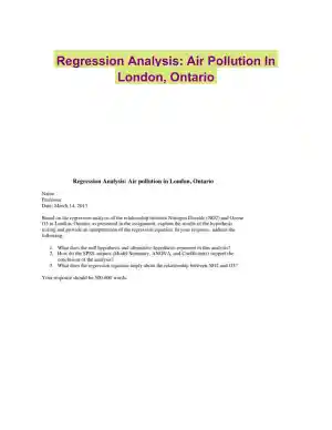 Regression Analysis: Air Pollution In London, Ontario