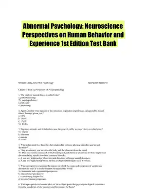 Abnormal Psychology: Neuroscience Perspectives on Human Behavior and Experience 1st Edition Test Bank