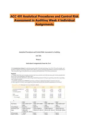 ACC 491 Analytical Procedures and Control Risk Assessment in Auditing Week 4 Individual Assignments
