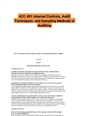 ACC 491 Internal Controls, Audit Techniques, and Sampling Methods in Auditing