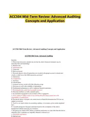 ACC504 Mid-Term Review: Advanced Auditing Concepts and Application