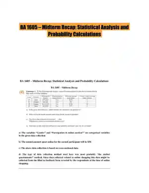 BA 1605 � Midterm Recap: Statistical Analysis and Probability Calculations
