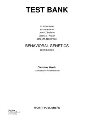 Behavioral Genetics Sixth Edition Test Bank