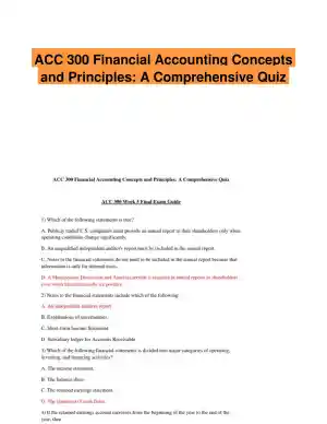 ACC 300 Financial Accounting Concepts and Principles: A Comprehensive Quiz
