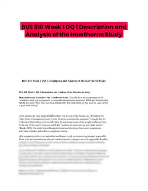 BUS 610 Week 1 DQ 1 Description and Analysis of the Hawthorne Study