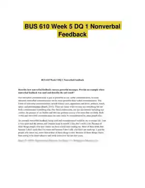 BUS 610 Week 5 DQ 1 Nonverbal Feedback