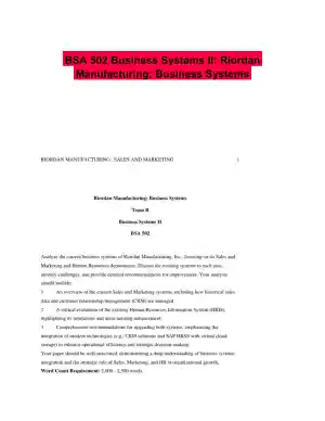 BSA 502 Business Systems II: Riordan Manufacturing: Business Systems