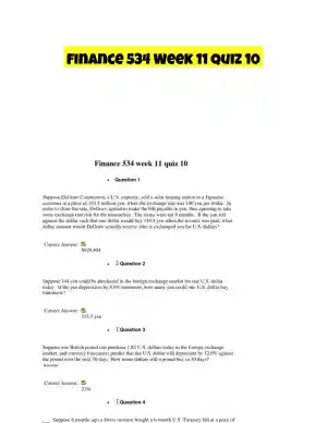 Finance 534 Week 11 Quiz 10