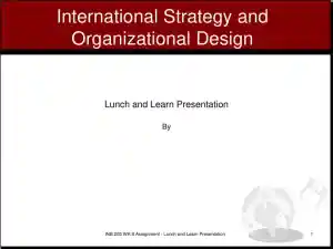 INB 205 WK 8 Assignment - Lunch And Learn Presentation 1: International Strategy And Organizational Design