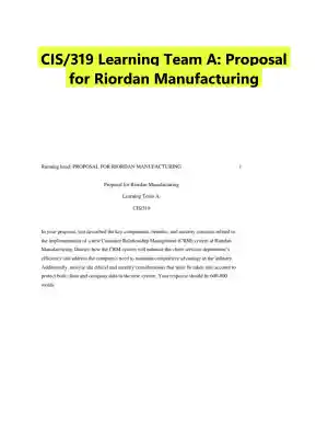 CIS/319 Learning Team A: Proposal for Riordan Manufacturing