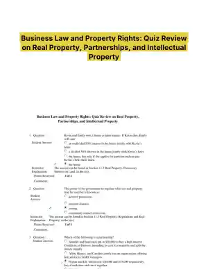 Business Law and Property Rights: Quiz Review on Real Property, Partnerships, and Intellectual Property