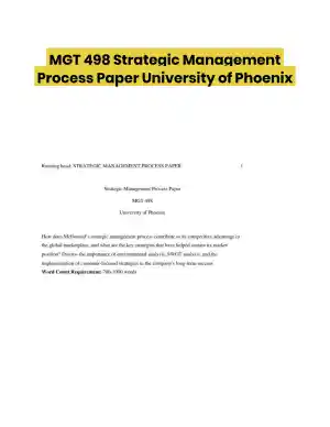 MGT 498 Strategic Management Process Paper University of Phoenix