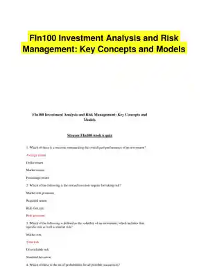 FIn100 Investment Analysis and Risk Management: Key Concepts and Models