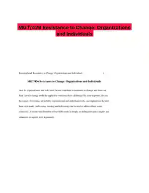 MGT/426 Resistance to Change: Organizations and Individuals
