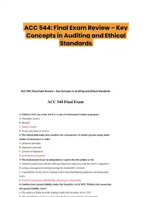 ACC 544: Final Exam Review � Key Concepts in Auditing and Ethical Standards
