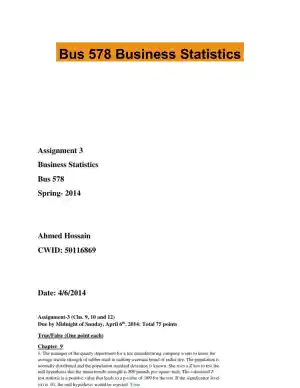 Bus 578 Business Statistics
