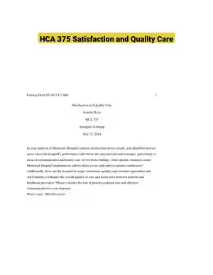 HCA 375 Satisfaction and Quality Care