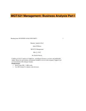 MGT/521 Management: Business Analysis Part I
