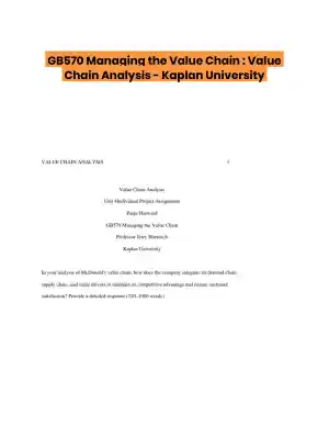 GB570 Managing the Value Chain : Value Chain Analysis - Kaplan University