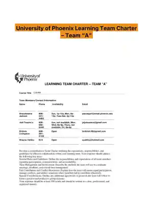 University of Phoenix Learning Team Charter � Team �A�
