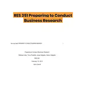 RES 351 Preparing to Conduct Business Research