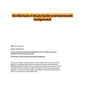 SCI 162 Exam 3 Study Guide and Homework Assignment