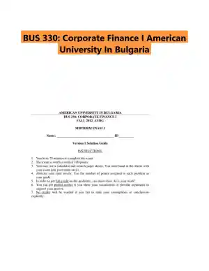 BUS 330: Corporate Finance I American University In Bulgaria