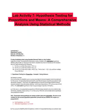 Lab Activity 7: Hypothesis Testing for Proportions and Means: A Comprehensive Analysis Using Statistical Methods
