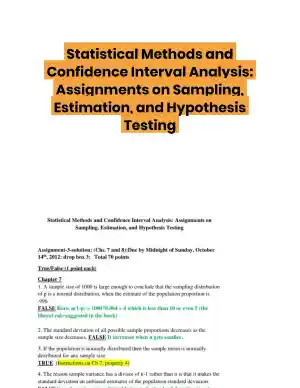 Statistical Methods and Confidence Interval Analysis: Assignments on Sampling, Estimation, and Hypothesis Testing