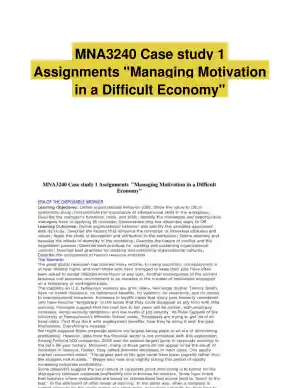 MNA3240 Case study 1 Assignments "Managing Motivation in a Difficult Economy"