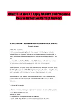 BTM8107-8 Week 8 Apply MANOVA and Prepare a Course Reflection Correct Answers