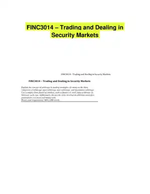 FINC3014 � Trading and Dealing in Security Markets