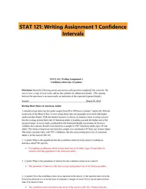 STAT 121: Writing Assignment 1 Confidence Intervals