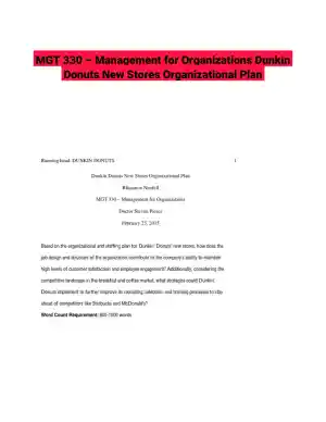 MGT 330 � Management for Organizations Dunkin Donuts New Stores Organizational Plan