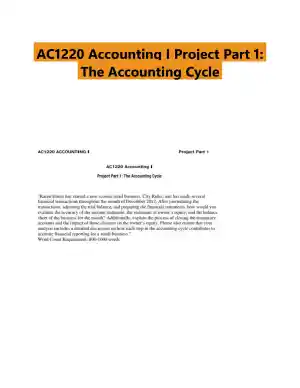 AC1220 Accounting I Project Part 1: The Accounting Cycle