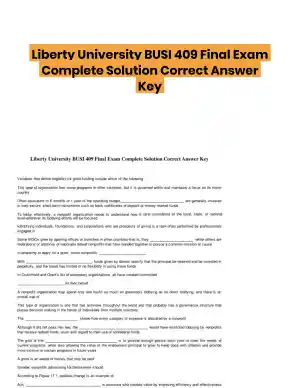 Liberty University BUSI 409 Final Exam Complete Solution Correct Answer Key