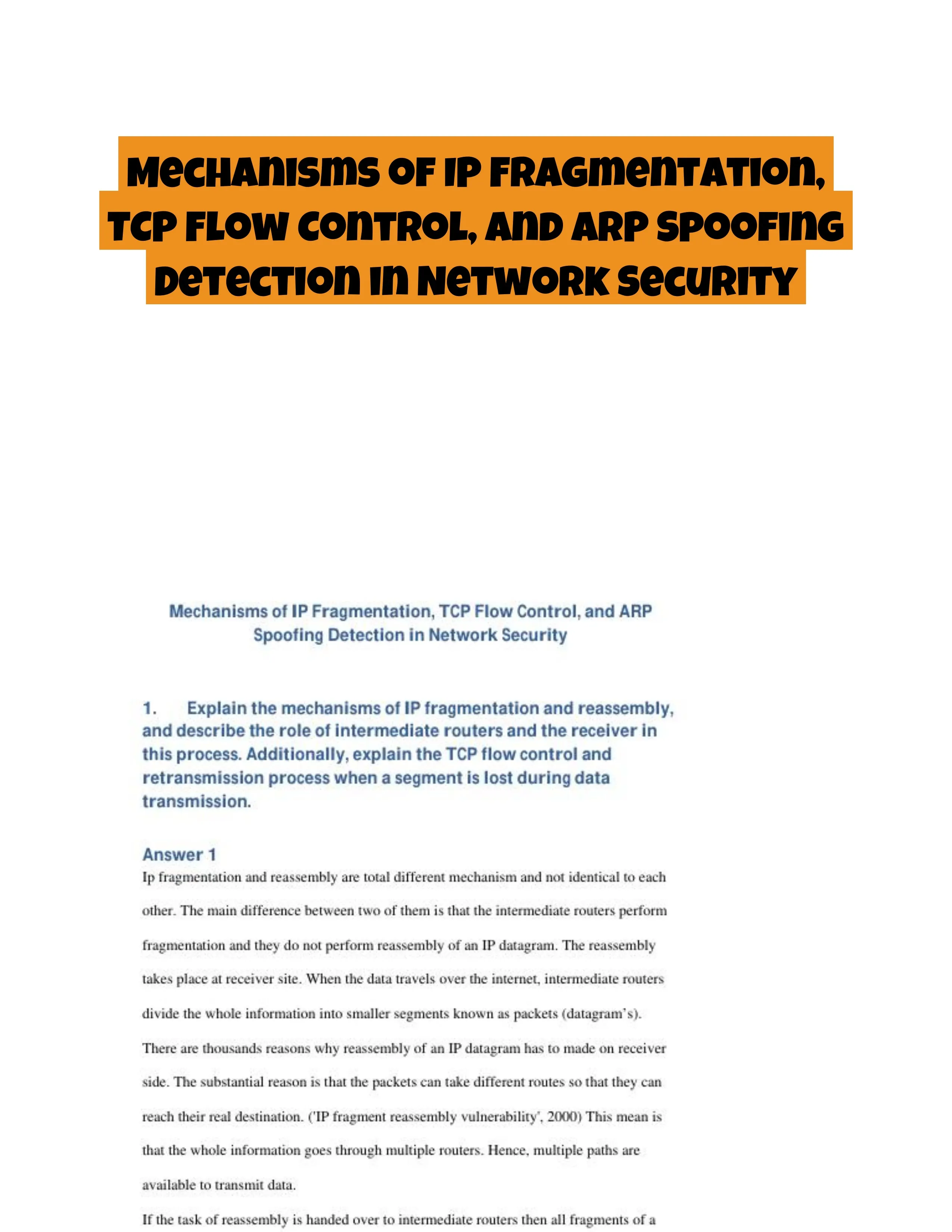 Mechanisms of IP Fragmentation, TCP Flow Control, and ARP Spoofing ...