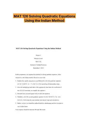 MAT 126 Solving Quadratic Equations Using the Indian Method