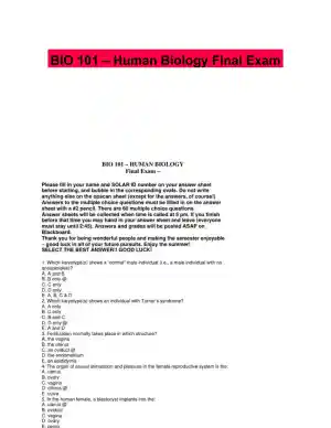 BIO 101 � Human Biology Final Exam