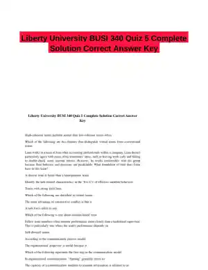 Liberty University BUSI 340 Quiz 5 Complete Solution Correct Answer Key