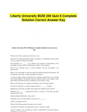 Liberty University BUSI 340 Quiz 6 Complete Solution Correct Answer Key