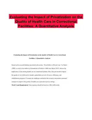 Evaluating the Impact of Privatization on the Quality of Health Care in Correctional Facilities: A Quantitative Analysis
