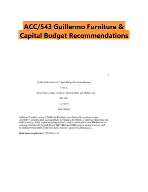 ACC/543 Guillermo Furniture & Capital Budget Recommendations