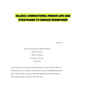 CRJ303: Corrections: Prison Life and Strategies to Reduce Recidivism